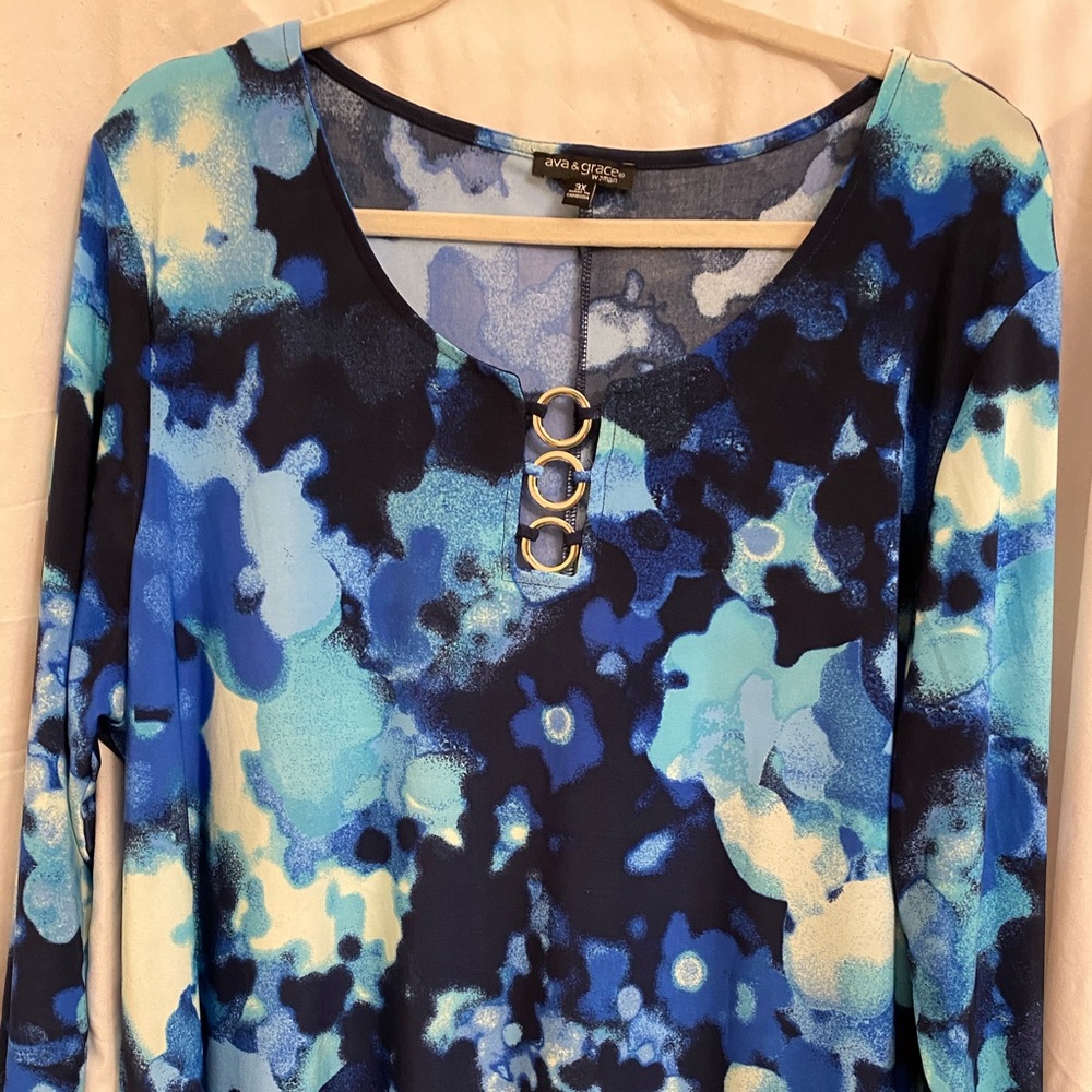 Navy, turquoise watercolor tunic top